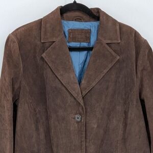 Vintage 90s Style & Co $225 XL Chocolate Brown Suede Car Coat Blazer Jacket